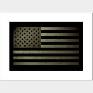 American Flag; Cracked, faded design. Olive Green Posters and Art